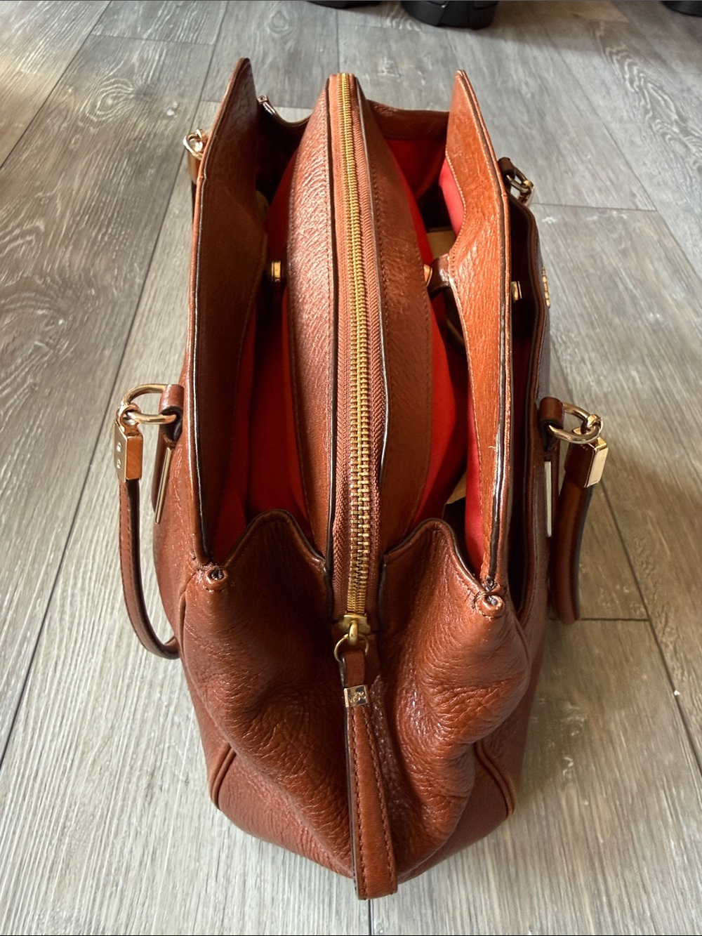 COACH Pebbled Leather Satchel in Chestnut Brown with Gold Hardware - Picture 2 of 16